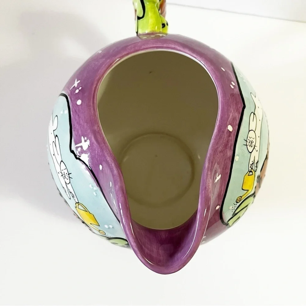 Joanne Delomba for Lostus Bunny Rabbit Pitcher Carrot Handle Whimsical Easter
